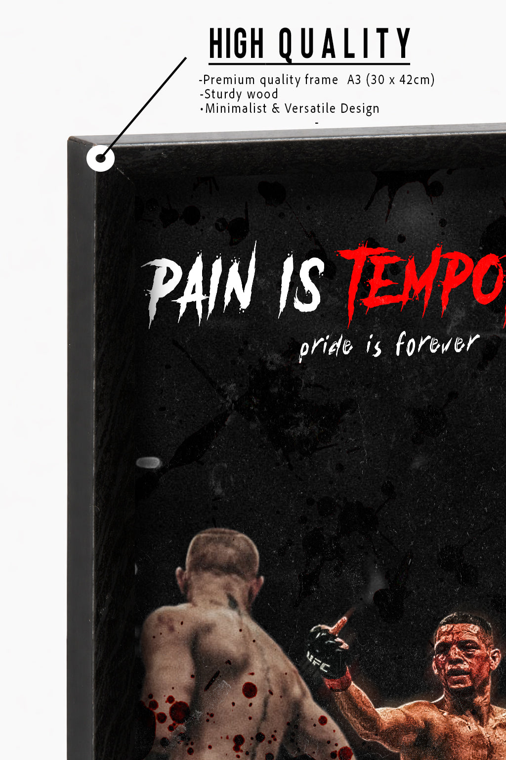 Pain is Temporary' Nate Diaz vs Conor Mcgregor Poster Framed