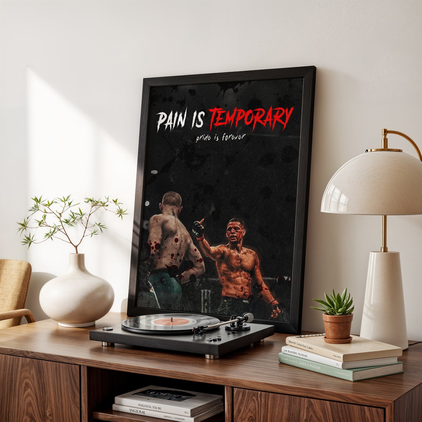 Pain is Temporary' Nate Diaz vs Conor Mcgregor Poster Framed